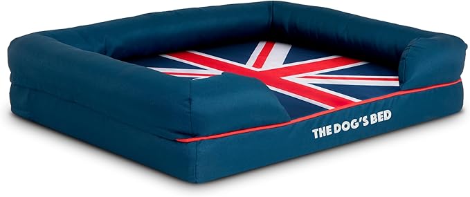 The Dog's Bed Replacement Outer Cover for The Dog's Bed Orthopedic Memory Foam Dog Bed. Washable Oxford Fabric, Medium (Blue with Red Piping UK Flag Embroidery & Centre Flag) Veterinary Approved