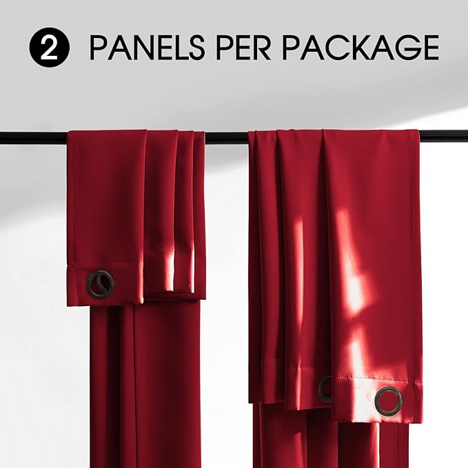 Rutterllow Full Blackout 340 GSM Curtains, 84 Inches Long Complete Blackout Drapes for Bedroom, Bright Red Thermal Insulated Living Room Window Treatment Drapes (Set of 2 Panels, Red, 52 x 84 inch)