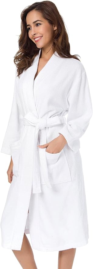 SIORO Women Terry Cloth Bath Robes with Pockets, Soft Long Cotton plush Kimono Wrap Bathrobe, Spa, Fuzzy Female nightgrown