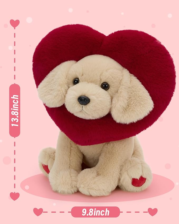 MaoGoLan Valentines Lab Plush with Heart-Shaped Hood,Adorable and Cuddly Labrador Dog Stuffed Animal,13.8" Loving Heart Puppy Plushie Gift for Valentines Day,Christmas,Anniversary,Long Distance