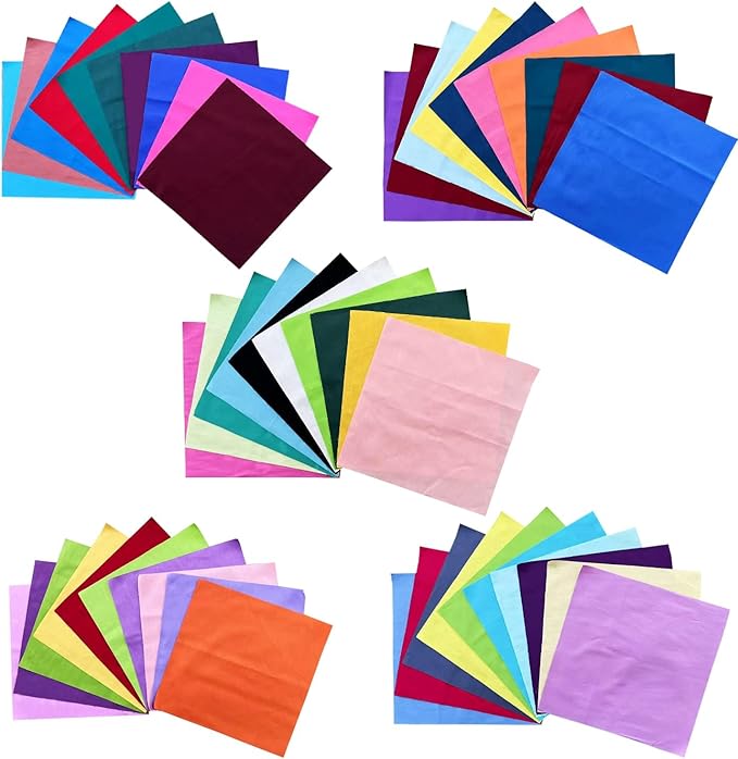 HANPATQUI 50PCS 5 x 5 inch Solid 100% Cotton Fat Quarters Fabric for Sewing and Quilting Bundles Precut Fabric Square for DIY Craft Patchwork