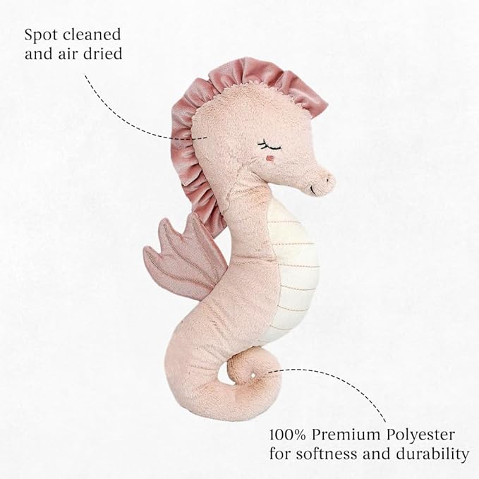 MON AMI Pink Seahorse Shaped Decor Pillow – 18x8”, Decorative Accent Throw Pillow, Ocean Stuffed Animal Plush for Nursery