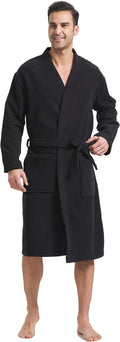 FashGudim Terry Cloth Robes for Men Big and Tall Short Mens Kimono Robe Super Absorbent Spa Bathrobe Calf Length With Pockets
