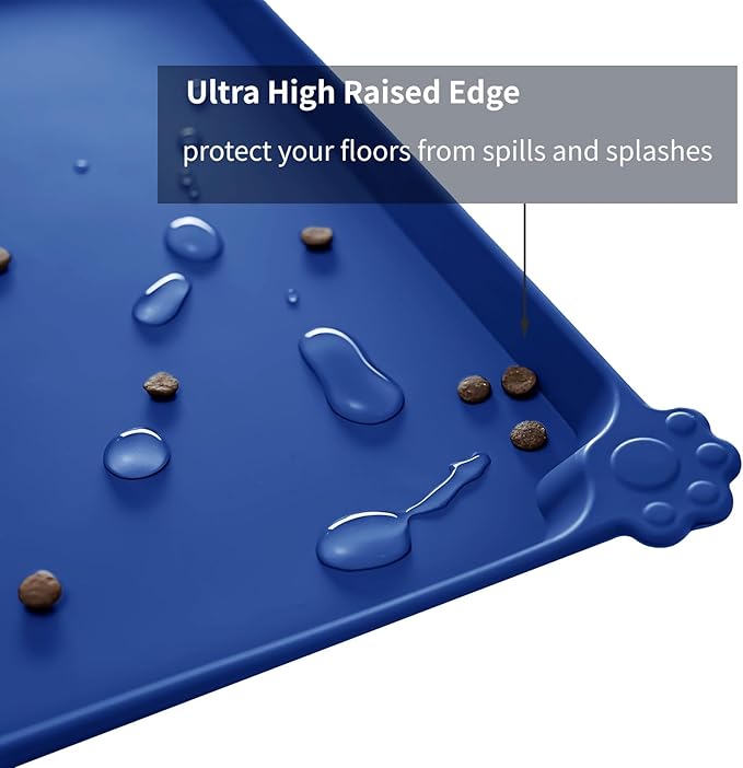 Reopet Waterproof Pet Feeding Mat with High Raised Edges, Heavier and Thicker Placemats for Cat Dog Water Bowl with BPA Free, Dogs Cats Food Mats for Messy Drinkers to Prevent Spill and Protect Floors