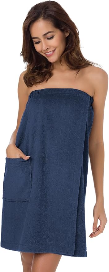 SIORO Women Bath Towel Wrap Robe, Soft Cotton Terry Spa Cloth, Plush Adjustable Closure for Shower, Travel, Pool, Gym