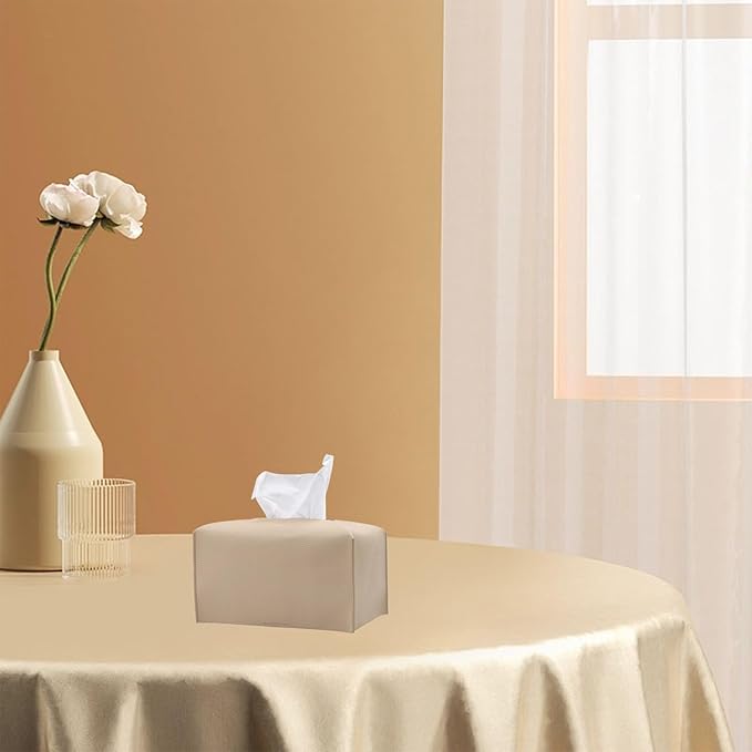 Hapforever 1PC Extra Large Rectangle Tissue Box Cover, PU Leather Rectangular Tissue Box Holder with Bottom Belt Plus Size Tissue Box Organizer for Bathroom/Car/Hotel/Office (9.5’’x5’’x5’’, Beige)