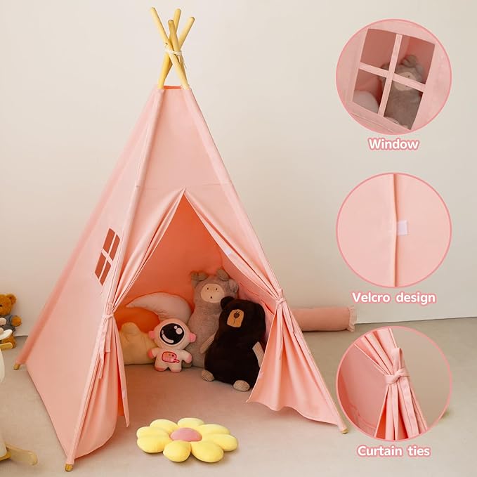 RongFa Teepee Tent for Kids-Portable Children Play Tent Indoor Outdoor (Pink)