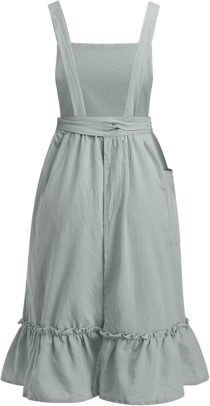 ODIZLI Frill Apron for Women Cotton Cross Back Vintage Ruffle Apron for Garden Cooking Aprons
