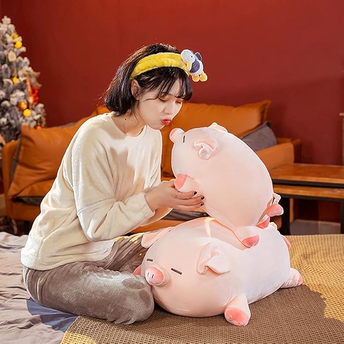 lannery Pig Stuffed Animal Hugging Pillow, Soft Fat Pig Plush Toy Gifts for Kids, Valentine, Christmas (Sleeping Eyes, 15.7")