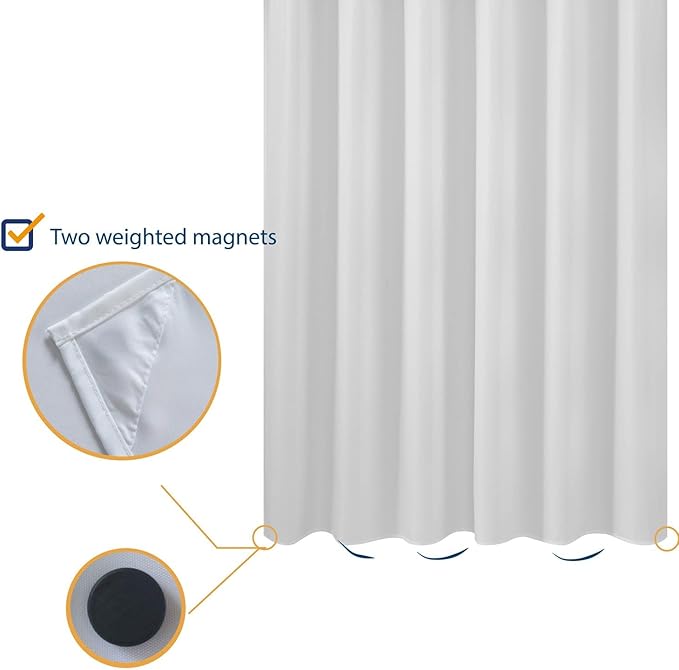 N&Y HOME Fabric Shower Curtain Liner 66 x 72 inches, Hotel Quality, Washable, Water Repellent, White Bathroom Curtains with Grommets, 66x72