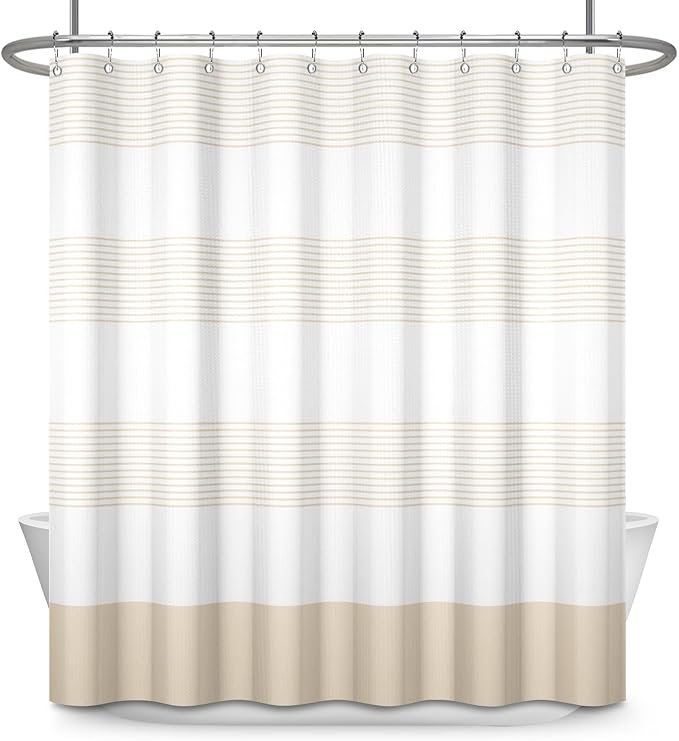 ggaimwf Vintage Stripe Waffle Fabric Shower Curtain Boho Farmhouse Plaid Patchwork Bath Curtain Rustic Checkered Long Bathtub Curtain for Women Bathroom Waterproof Decor with Hooks 36x71 Inch