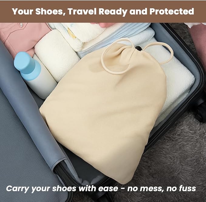 LFH Cotton Shoe Storage Bags with Drawstring, Dustproof Breathable Reusable Organizer, Perfect For Travel, Dorm, Hotel, College, Gym, Easy to Carry, Machine Washable 8"x17" (Pack of 6) - Natural