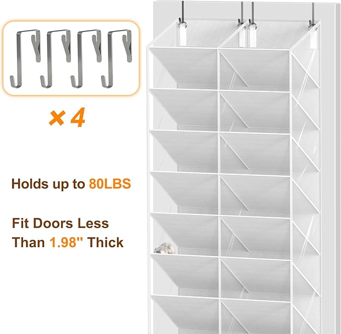 UVIAHOMI 30 Pairs Over the Door Shoe Organizer, Clear Pockets Hanging Shoe Storage for Closet, 10-Tier Door Shoes Rack Storage, Handing Shoes Holder Fit All the Family's Sneakers, Boots, Heels, White