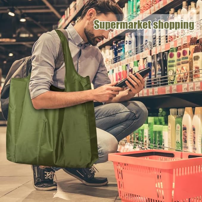 Ksheria Large 50lbs Heavy Duty Reusable Foldable Grocery and Shopping Tote Bags - Washable Polyester Bags in Pocket