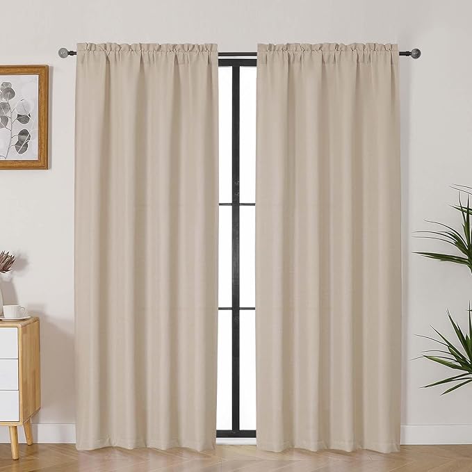 Lecloud Bessie Curtains 72 Inches Long 2 Pcs, Airy Light Filtering Faux Linen Textured Window Curtains for Living Room Bedroom Decor, Rod Pockets Drapes, Each Panel 40" W x 72" L, Linen Color