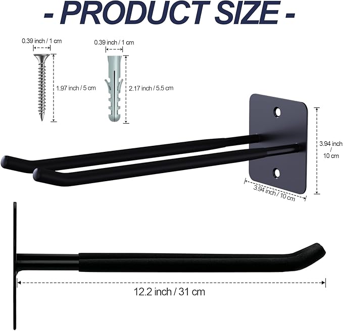 Heevir Large Garage Hooks Heavy Duty - 4 Pack 12.2" Long Garage Storage Utility Hooks, Wall Mount Ladder Hanger, Garage Organizer for Hanging Tool, Chairs, Hoses, Garden Tool, Bulk Items, Ropes, etc.