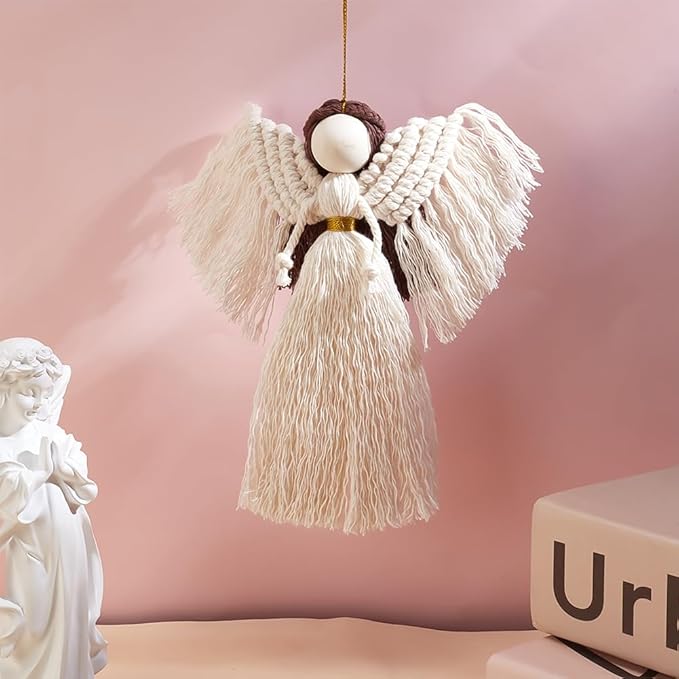 FREEBLOSS 3 Set DIY Macrame Angel Kit for Beginners With Instructions, Boho Angel Decor, Adults Craft Kit, Christmas Birthday Gift, White