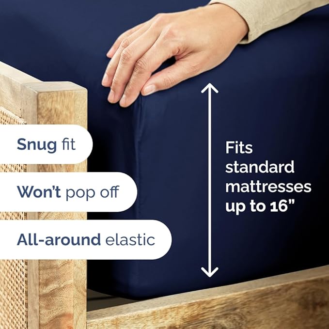 400 Thread Count Cotton Sheet Set - Full Size 100% Cotton Sheets - Easily Fits 8" to 16" Mattress - Silky-Soft, Wrinkle Free, Breathable & Comfy - Deep Pockets & Hotel Quality Bedding Set - Navy Blue