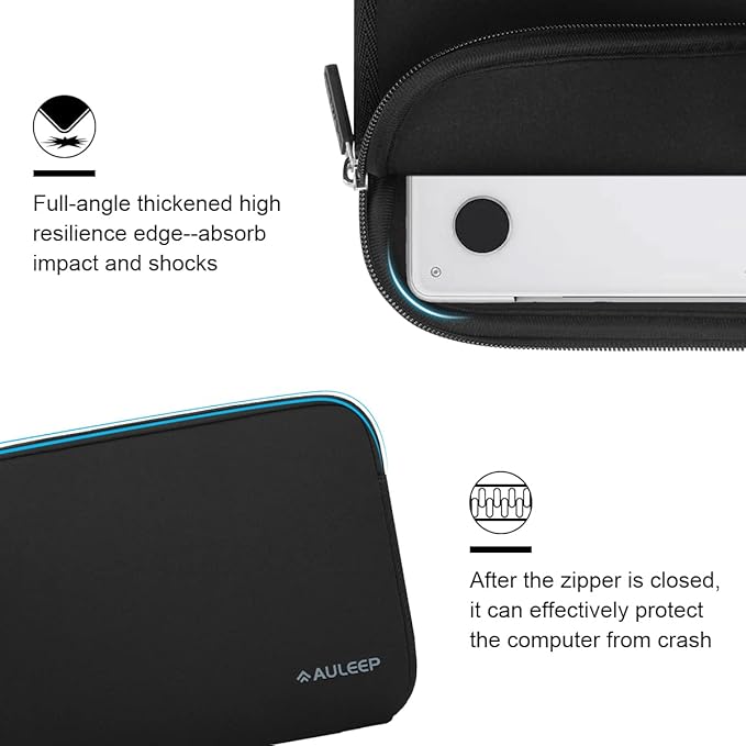 AULEEP 13-14 Inch Laptop Sleeves, Neoprene Water-Resistant Notebook Computer Pocket Tablet Chromebook Carrying Sleeve for MacBook Air/MacBook Pro 13-14 inch for HP/Dell/Lenovo/Asus/Acer, Black