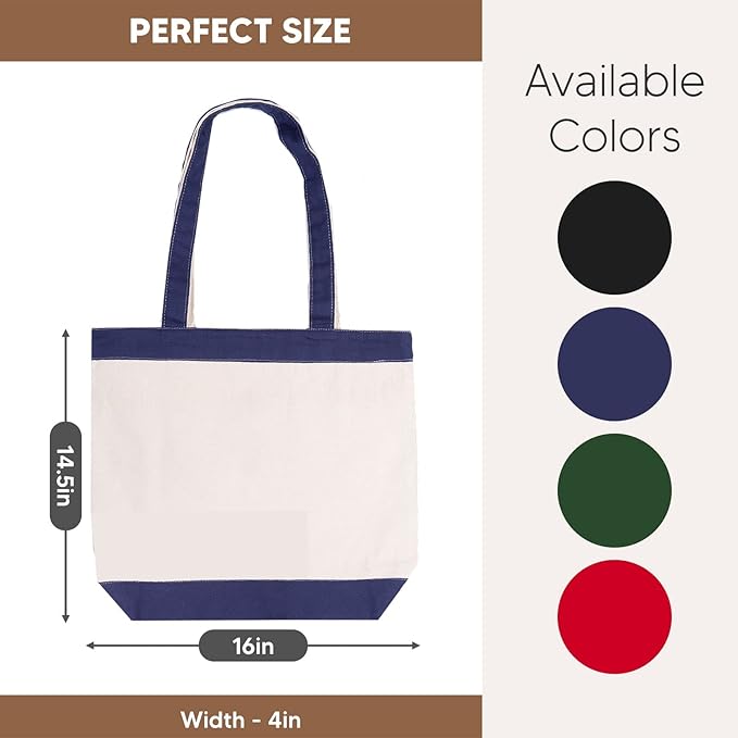 Canvas Tote Bag with Handles for Woman, Reusable Cloth Bag for Groceries and Shopping In Bulk - Blank Cotton Tote Bag, Suitable for DIY Projects HEAVY DUTY, 16"X14.5" With 4” Gusset, Assorted 4 Pack