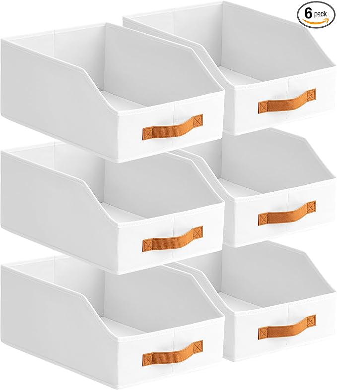 Homsorout Fabric Storage Bins for Organizing - 6 Pack Large Trapezoid Collapsible Storage Bins with Front Handle, Closet Organizers and Storage for Bedroom, Home Shelves, Small Spaces, White