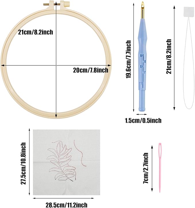 Allazone 3 Set Punch Needle Embroidery Starter Kits for Beginners, Include Punch Needle Fabric with Leaf Pattern, Yarns, Embroidery Hoops, Threader Tools and Instructions (Leaf)