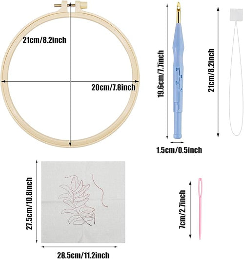 Allazone 3 Set Punch Needle Embroidery Starter Kits for Beginners, Include Punch Needle Fabric with Leaf Pattern, Yarns, Embroidery Hoops, Threader Tools and Instructions (Leaf)