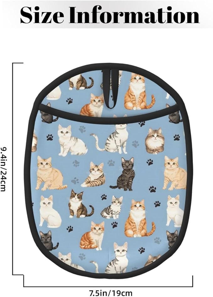 Pot Holders 2 Pack Silicone, Cotton Lining, Heat Resistant to 500°F (260°C), Non-Slip Grip, 7.5"x9.4" Oval Kitchen Hot Pads for Oven, Cooking (Cat, Potholders)