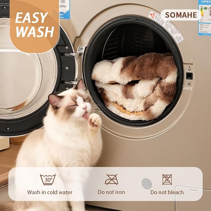 SOMAHE Cat Bed Ultra Soft Plush Machine Washable Pet Mat with Non-Slip Rubber Bottom for Indoor Cats & Dogs Faux Fur Cushion Pad for Floor Couch Carrier for Kittens & Puppies 23 x 15 Inch Medium Brown