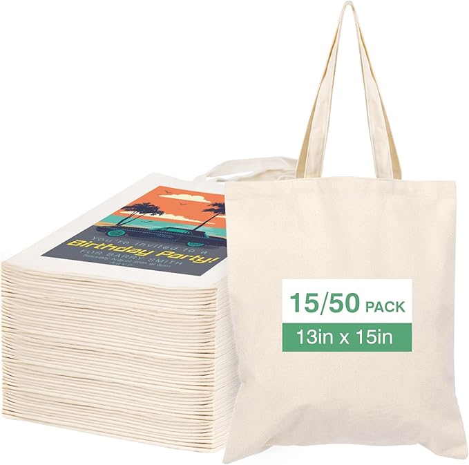 Lzerking Canvas Tote Bag Bulk for DIY Projects, 13x15 Inches Tote Bags for Grocery Shopping, 10oz Machine Washable Fabric