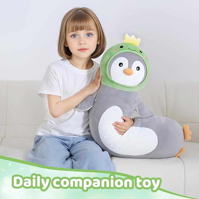 HAIJUNYA 36 inch Long Penguin Plush Toy, Big Stuffed Animal with Cute Dinosaur, Cuddle Sleeping Body Pillow Penguin Plushies Gifts for Kids Boys Girls, Birthday, Halloween, Christmas