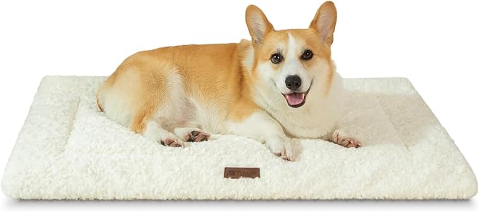 VERABE Fluffy Reversible Dog Bed Mat - Ultra Soft & Machine Washable Dog Crate Pad fit for Metal Kennel, Cozy Sleeping Mat, 29" x 18", Beige