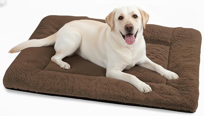 ZENGAOOU Dog Crate Pad Washable for 48 Inch Crate, Plush Anti-Slip Crate Mat for Large Dogs, XL Kennel Pad for Home, Travel and Training, 48 x 30 Inch, Brown