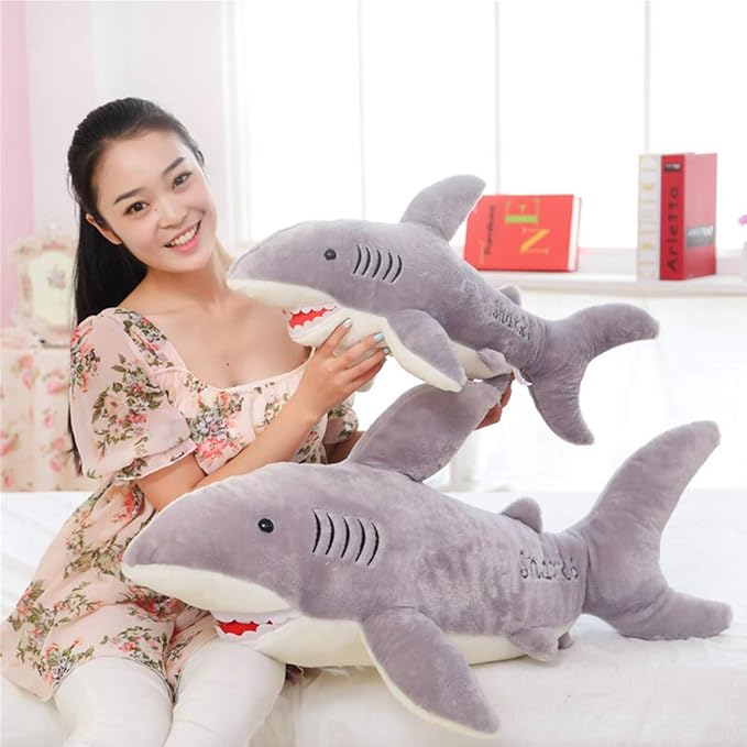 VSFNDB Stuffed Shark Animal Plush Toy 26 Inch Large Great White Animal Stuffed Plushies Super Soft Cute Cuddly Pillow Cushion Stuff Dolls Gift for Children Kid Boys Girls Room Decor Bedtime, 26Inches