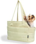 STRAODTIC Lightweight Dog Purse Carrier for Small Dogs Under 15 lbs, Puffy Quilted Pet Carrier Tote for Puppies with Safety Leash Clip, Women's Hands-Free Dog Carrier Bag for Travel/Shopping (Beige)