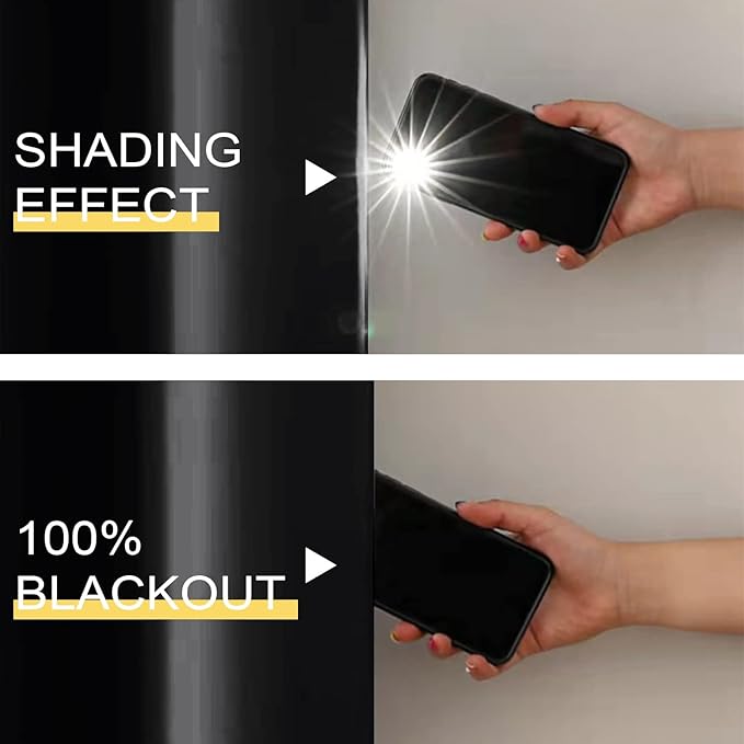 Rutterllow 100% Blackout Curtains for Bedroom 42Wx72L Inch, Energy Efficiency Full Shading Window Curtain Panels, Heat and Light Blocking Soundproof Draperies for Living Room/Cafe (1 Pair, Black)