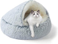 SUOXU Cat Beds for Indoor Cats,Plush Hooded Cat Cave for Puppy Kitty Small Dog Bed,Removable Washable Non-Slip Bottom Self Warming Round Fluffy Faux Fur Super Soft Calming Sleeping Pet Bed(Gray)
