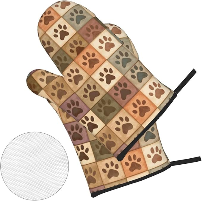 4 Pieces Flowers Oven Mitts and Pot Holder Set Floral Oven Gloves and Hot Pads Pot Holders for Farmhouse Kitchen Accessories and Decoration (Dog Cat Paws)