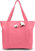 TOPDesign 1-Pack Canvas Tote Bag with an External Pocket, Reusable Grocery Shopping Bag, Top Zipper Closure, Daily Essentials (Rose Pink)