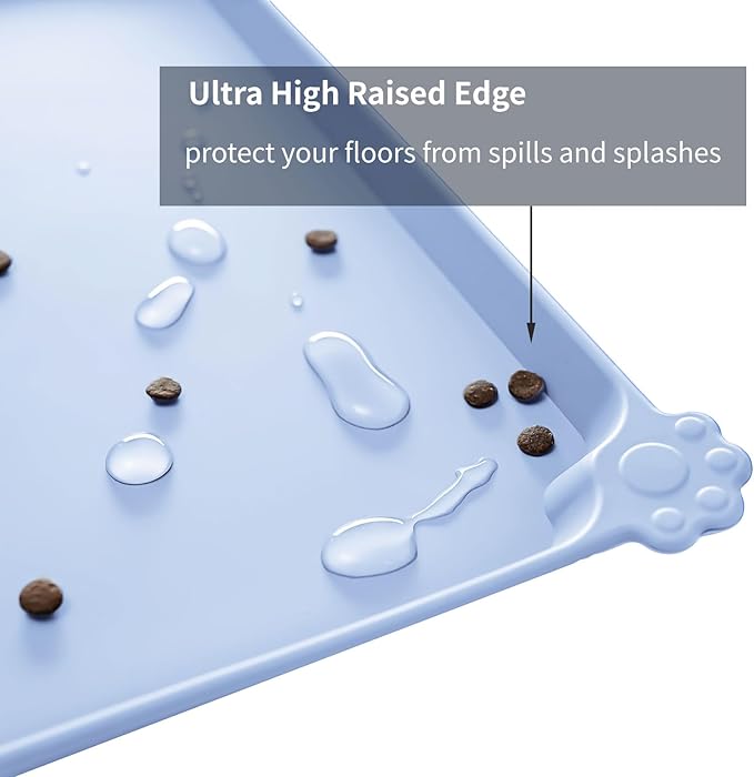 Reopet Waterproof Pet Feeding Mat with High Raised Edges, Heavier and Thicker Placemats for Cat Dog Water Bowl with BPA Free, Dogs Cats Food Mats for Messy Drinkers to Prevent Spill and Protect Floors