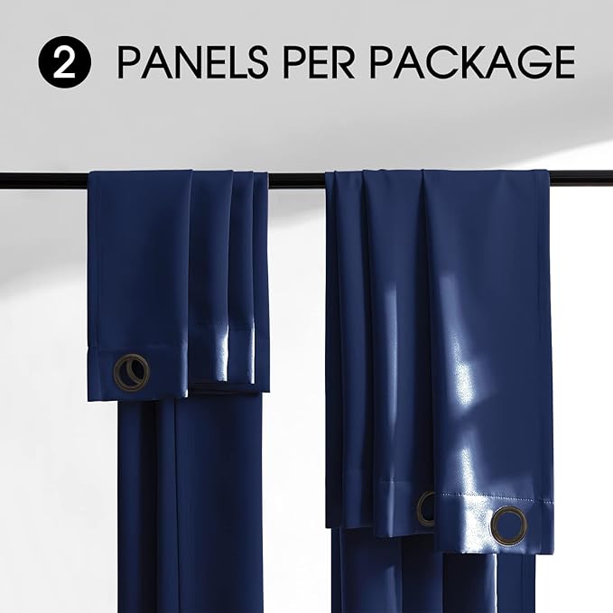 Rutterllow 100% Blackout Curtains 2 Panels, Full Shade 96 Inches Long Complete Drapes for Living Room, Thermal Insulated Bedroom Window Treatment Drapes (Navy Blue, 52x96 inch)