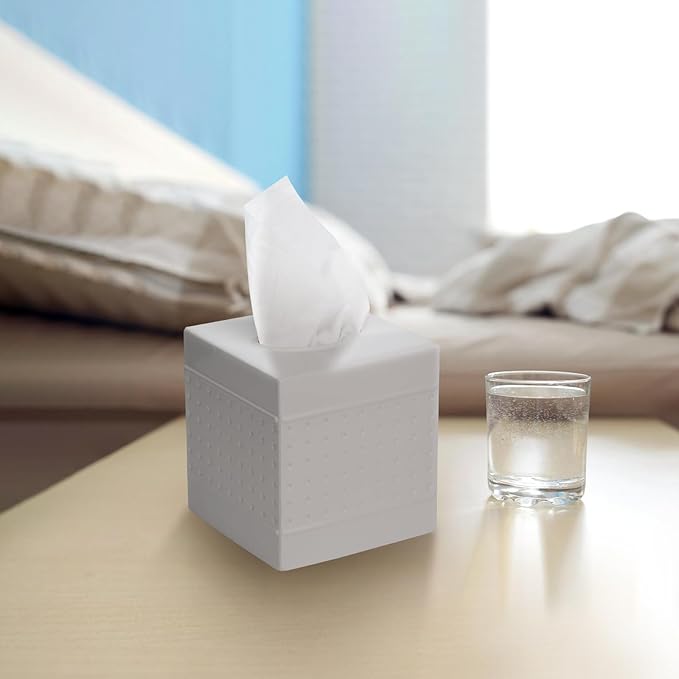 DSNMYO Industrial Style Tissue Box Cover with Bamboo Lid, Tissue Holder, Square Box Covers,for bedrooms, Offices, bathrooms, Living Rooms etc.(White)