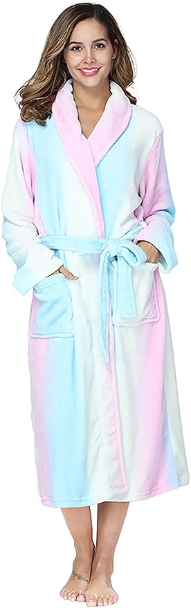 RONGTAI Womens Bathrobe Ladies Fleece Plush Warm Long Robes Fleece Nightgown Sleepwear