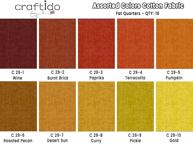 Craftido - 11 Options Solids with Tweed Tonals - Assorted Color Cotton Quilting Fabric Bundles 10pcs Fat Quarters 18"x21" - Medium Weight 5.2oz - for Quilting, Sewing and Crafts - Autumn Hues