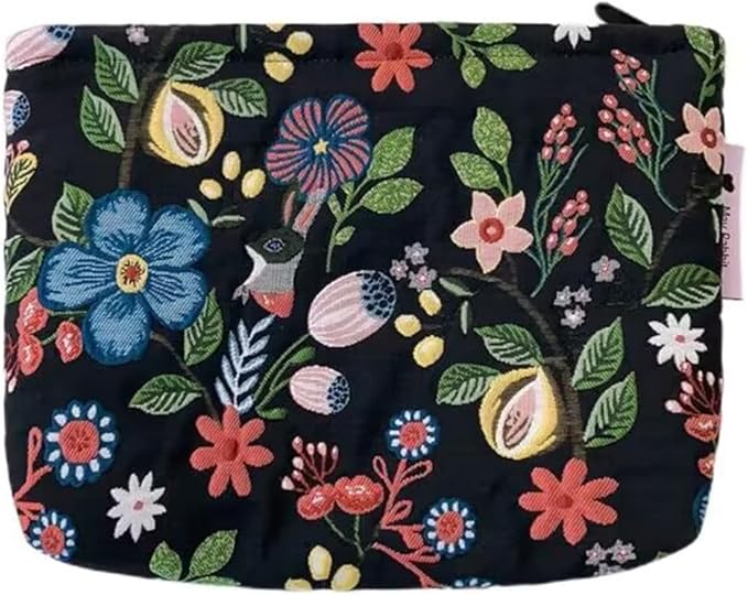 SxoSyo Cosmetic Bags for Women Makeup Bag Large Capacity Purse Travel Toiletry Zipper Storage Pouch Make up Brushes Organizer for Gifts (Flowers, Black)