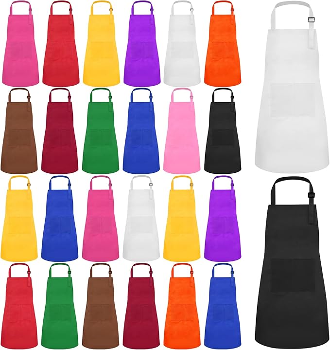 24 Pieces 12 Colors Kid Aprons Set XL for 7-13 Age Children Chef Aprons Kids Painting for Kitchen Cooking Baking Painting