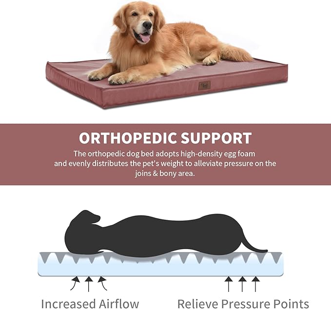 Tail Stories Outdoor Extra Large Dog Crate Bed, XXL Waterproof Dog Bed for Giant Breeds Dogs, 47x29 Inch Orthopedic Egg Crate Foam Pet Mat with Removable Cooling Cover, Pink