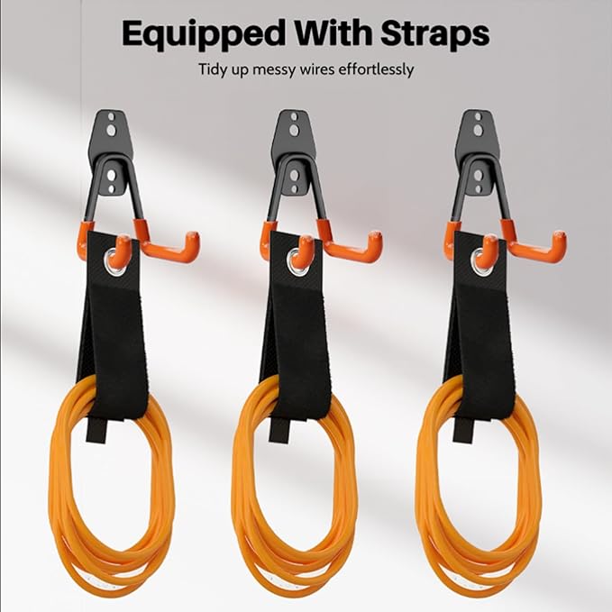 Wallavant Garage Hooks Heavy Duty 6 Pack Utility Wall Mount Storage Hangers with Extension Cord Holder Organizer for Power Tool Garden Tool Ladder Hose and More
