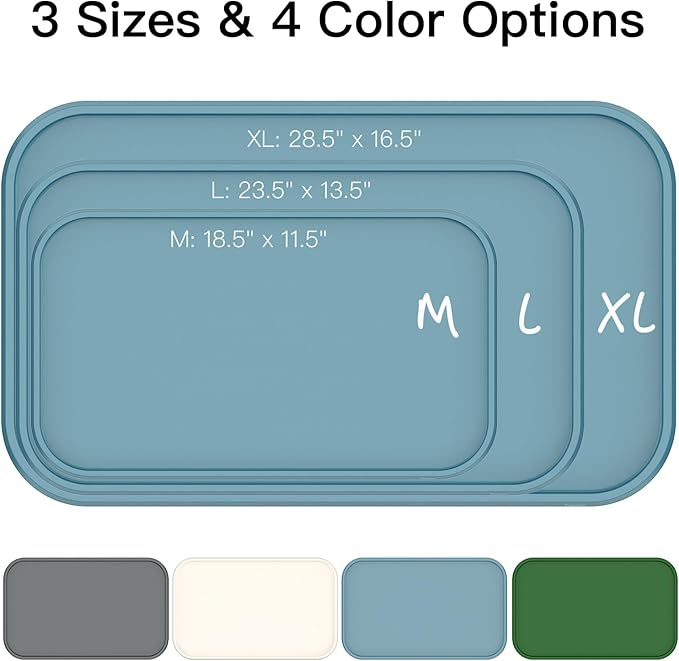 Feedoo Pet Feeding Mat [Warped Resistant Raised Edge], Water-Proof Silicone Placement for Food Water Bowls, Anti-Slip Base Protect Floor, BPA-Free&Dishwasher-Safe [28.5x16.5inch XL, Blue]