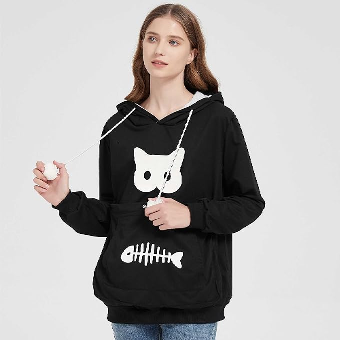 Gets Pet Cat Dog Pouch Hoodie Kitten Puppy Holder Carrier Long Sleeve Kangaroo Pocket Hoodie Unisex (Black,XXL)